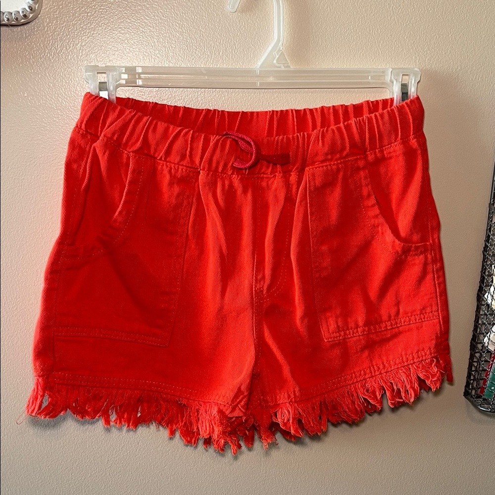High-Waist Red/Orange Frayed Hem Women's Shorts